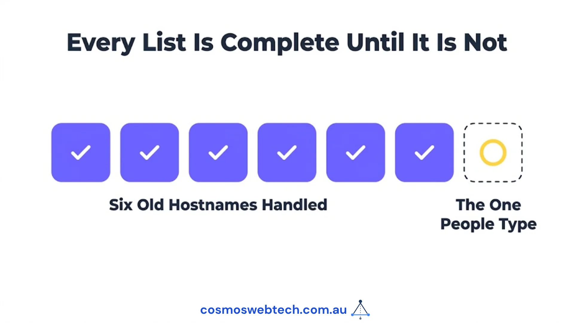 Six old hostnames handled correctly and the one people actually type left off the list