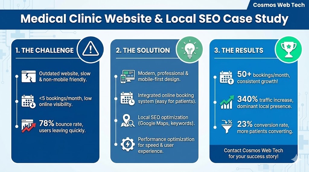 Healthcare website transformation case study showing challenge, solution, and results