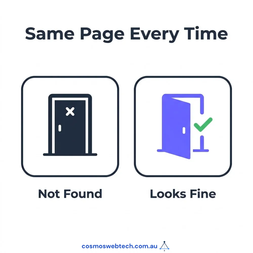 A 404 is an answer and a 200 is a different answer: not found, against looks fine