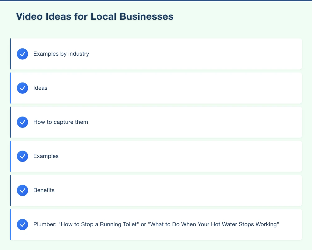 Video Ideas for Local Businesses Infographic